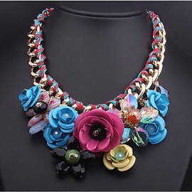 Fashion color flower Gemstone Pendant Necklace woven rope