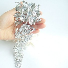 Wedding Accessories Silver-tone Clear Rhinestone Crystal Bridal Brooch Wedding Deco Orchid Flower Brooch Bridal Bouquet