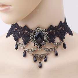 Europe Retro Black Lace Necklaces Gothic Jewelry Water Drop Shape Pendants Necklaces for Women's Wedding Party