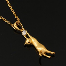 Cute Cat Pendant 18K Real Gold Plated Necklace Austrian Rhinestone Jewellery Jewelry for Women or Men