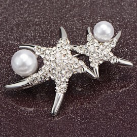 Brooch Fashion Design Pearl&Crystal Starfish Acrylic Rhinestone Brooches Pins Wedding Jewelry Badges with Pin X30009 Mermaid