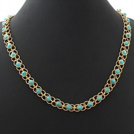 Turquoise Necklace 18K Real Gold Plated Turkish Stone Choker Necklace Jewelry Gift for Women 55CM