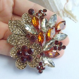 2.36 Inch Gold-tone Topaz Rhinestone Crystal Flower Brooch Pendant Art Decorations