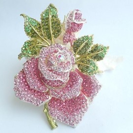 Women's Trendy Alloy Rhinestone Crystal Flower Rose Brooch Pin