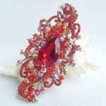 Women Accessories Gold-tone Red Rhinestone Crystal Flower Brooch Art Deco Crystal Brooch Bouquet Women Jewelry