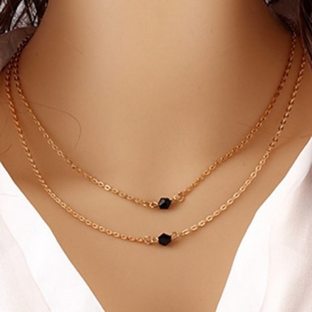 Women Necklace European Style Rhinestone Alloy Layered Chain Necklace