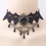 Europe Retro Black Lace Necklaces Gothic Jewelry Water Drop Shape Pendants Necklaces for Women's Wedding Party