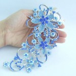 Women Accessories Silver-tone Blue Rhinestone Crystal Flower Brooch Art Deco Crystal Brooch Bouquet Women Jewelry