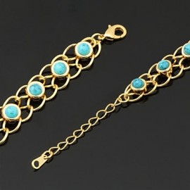 Turquoise Necklace 18K Real Gold Plated Turkish Stone Choker Necklace Jewelry Gift for Women 55CM