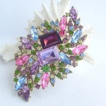 Women Accessories Gold-tone Multicolor Rhinestone Crystal Brooch Bouquet Art Deco Flower Brooch Women Jewelry