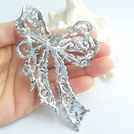 Wedding 4.13 Inch Silver-tone Clear Rhinestone Crystal Bowknot Brooch Bridal Bouquet Bridal Brooch Bridesmaid Jewelry