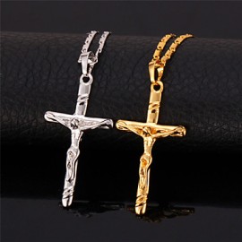 Crucifix 18K Real Gold Platinum Plated Cro Pendant Choker Necklace for Women or Men