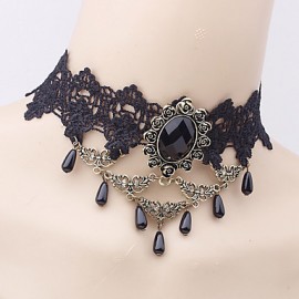 Europe Retro Black Lace Necklaces Gothic Jewelry Water Drop Shape Pendants Necklaces for Women's Wedding Party