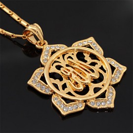 Ilamic Allah Pendant Charm 18K Gold Plated WA Rhinetone Necklace Religiou Mulim Jewelry