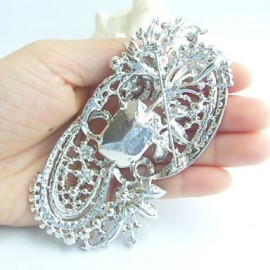 Wedding 4.13 Inch Silver-tone Clear Rhinestone Crystal Flower Brooch Pendant