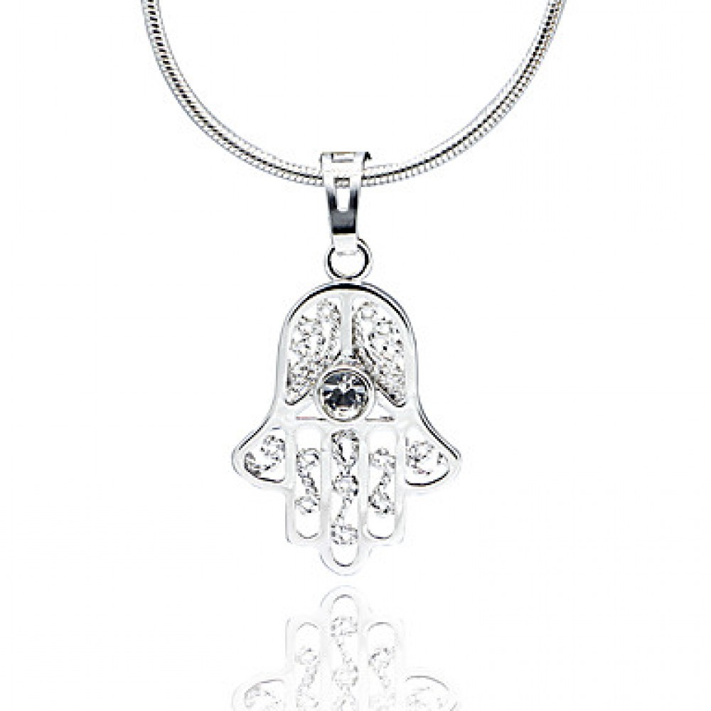 Classic Crystal AAA Zircon Fatima's Hand Pendant Platinum Plated Necklace,Fine Jewelry Gift Unisex (Include Chain 45CM)Imitation Diamond Birthstone