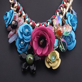 Fashion color flower Gemstone Pendant Necklace woven rope