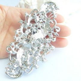 Women Accessories Silver-tone Blue Rhinestone Crystal Flower Brooch Art Deco Crystal Brooch Bouquet Women Jewelry