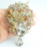 Women Accessories Gold-tone Topaz Rhinestone Crystal Brooch Art Deco Dangling Flower Brooch Bouquet Women Jewelry