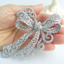 Wedding 4.13 Inch Silver-tone Clear Rhinestone Crystal Bowknot Brooch Bridal Bouquet Bridal Brooch Bridesmaid Jewelry