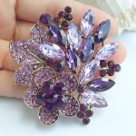 2.36 Inch Gold-tone Purple Rhinestone Crystal Flower Brooch Pendant Art Decorations