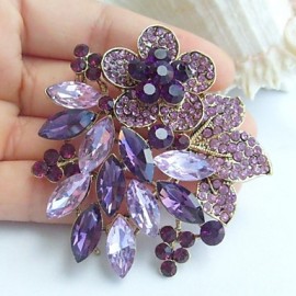 2.36 Inch Gold-tone Purple Rhinestone Crystal Flower Brooch Pendant Art Decorations