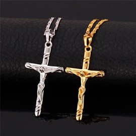 Crucifix 18K Real Gold Plated Saint Cross Jesus Choker Necklace PendantJewelry