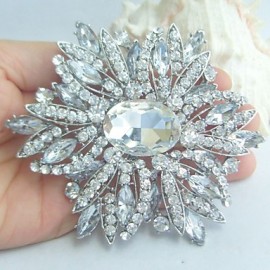 Wedding 3.94 Inch Silver-tone Clear Rhinestone Crystal Flower Brooch Art Deco Bridal Bouquet