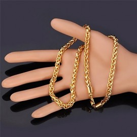 Twisted Rope Chain Necklace 18K Real Gold Plated Long Chunky Necklace for Men Fashion Jewelry