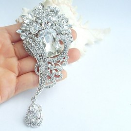 Wedding 4.72 Inch Silver-tone Clear Rhinestone Crystal Bridal Brooch Wedding Deco Bridal Bouquet Wedding Flower Brooch