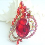 Women Accessories Art Deco Gold-tone Red Rhinestone Crystal Flower Brooch Bouquet Crystal Scarf Brooch Pin