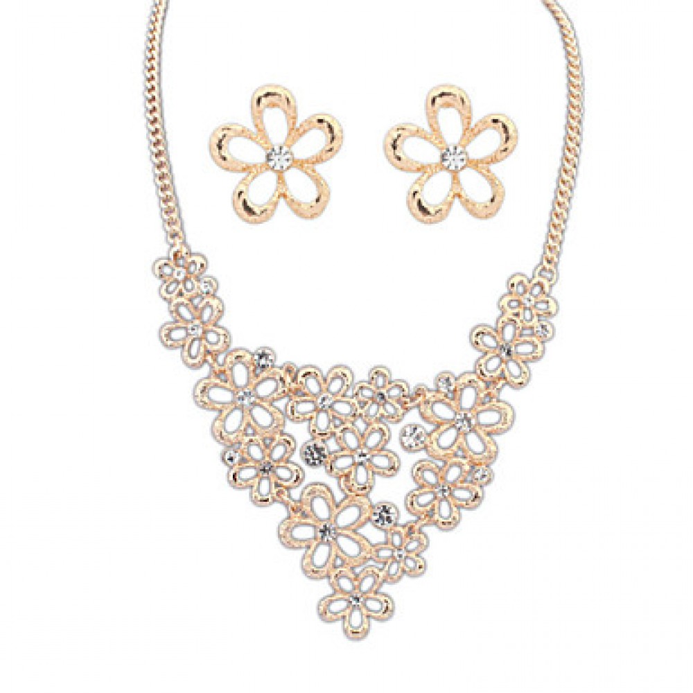 Women Palace Flower Inlay Diamond/Alloy Necklace Earring Sets  