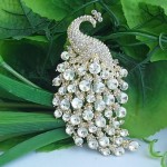 Women's Vintage Alloy Clear Rhinestone Crystal Peacock Bridal Brooch Wedding Jewelry