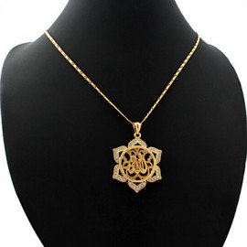 Ilamic Allah Pendant Charm 18K Gold Plated WA Rhinetone Necklace Religiou Mulim Jewelry