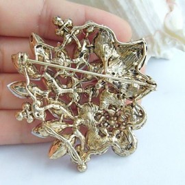 2.36 Inch Gold-tone Topaz Rhinestone Crystal Flower Brooch Pendant Art Decorations