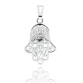 Classic Crystal AAA Zircon Fatima's Hand Pendant Platinum Plated Necklace,Fine Jewelry Gift Unisex (Include Chain 45CM)Imitation Diamond Birthstone