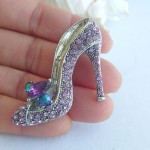 Women Accessories Silver-tone Purple Rhinestone Crystal High-heeled Shoes Brooch Art Deco Women Jewelry