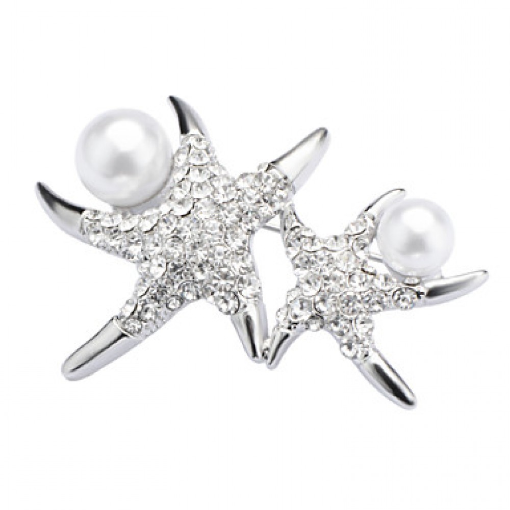 Brooch Fashion Design Pearl&Crystal Starfish Acrylic Rhinestone Brooches Pins Wedding Jewelry Badges with Pin X30009 Mermaid