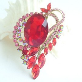 Women Accessories Art Deco Gold-tone Red Rhinestone Crystal Flower Brooch Bouquet Crystal Scarf Brooch Pin