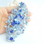 Women Accessories Silver-tone Blue Rhinestone Crystal Flower Brooch Art Deco Crystal Brooch Bouquet Women Jewelry