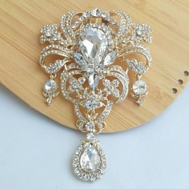 Women's Classic Alloy Gold-tone Clear Rhinestone Crystal Flower Bridal Brooch Pin