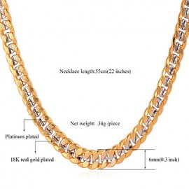 Men's New Trendy 22'' Platinum 18K Real Gold Plated Fancy Two Tone Gold Plated Chunky Chain Necklace