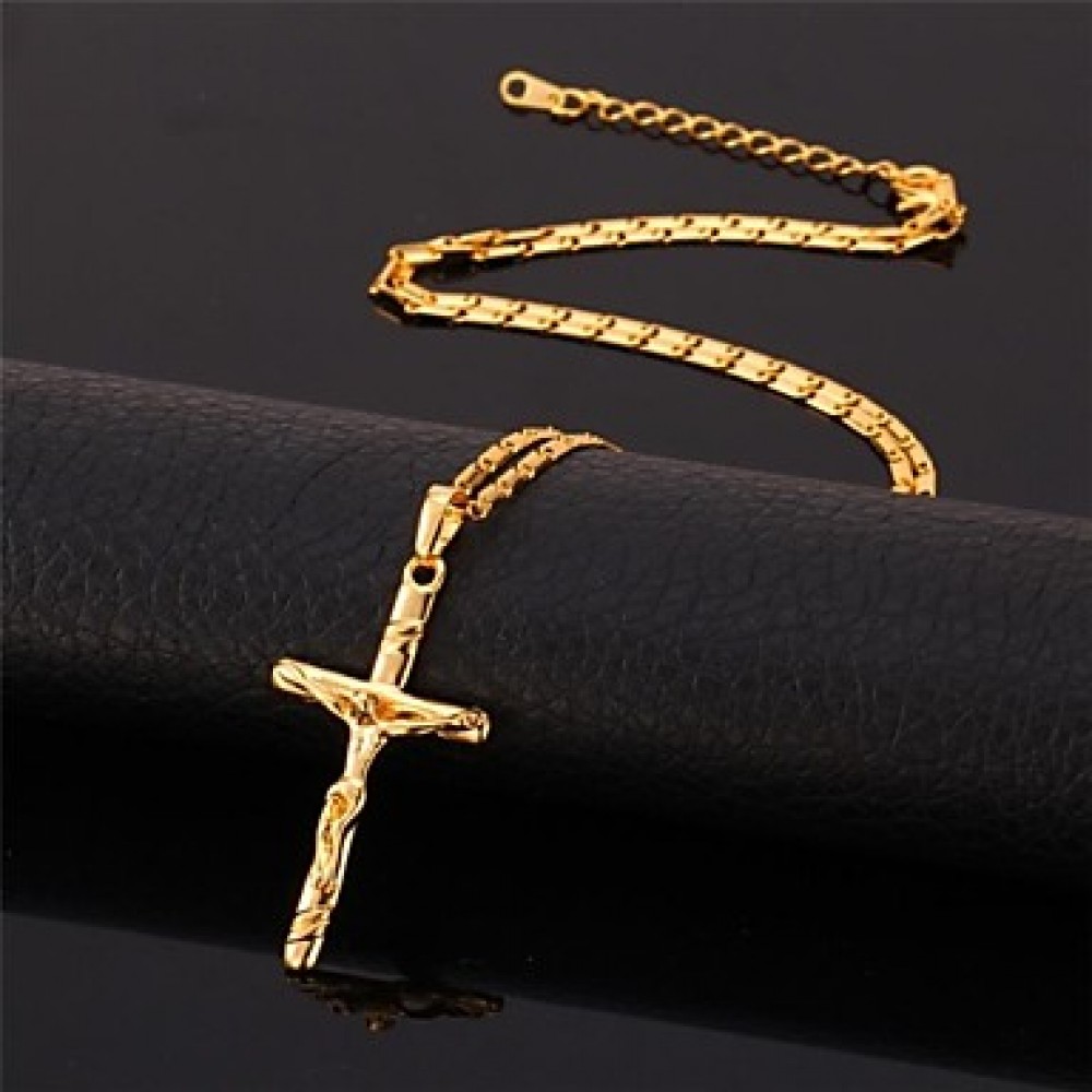 Crucifix 18K Real Gold Plated Saint Cross Jesus Choker Necklace PendantJewelry