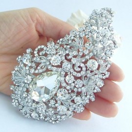 Wedding 4.72 Inch Silver-tone Clear Rhinestone Crystal Flower Brooch Pendant Bridal Bouquet