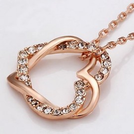 Women's Fashion Rose Golden Plated With Aaa Zircon Double Heart Pandant Necklaces(1 Pc)