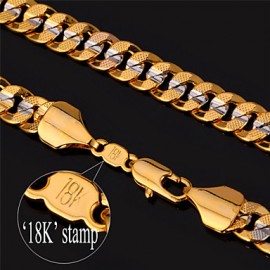 Men's New Trendy 22'' Platinum 18K Real Gold Plated Fancy Two Tone Gold Plated Chunky Chain Necklace