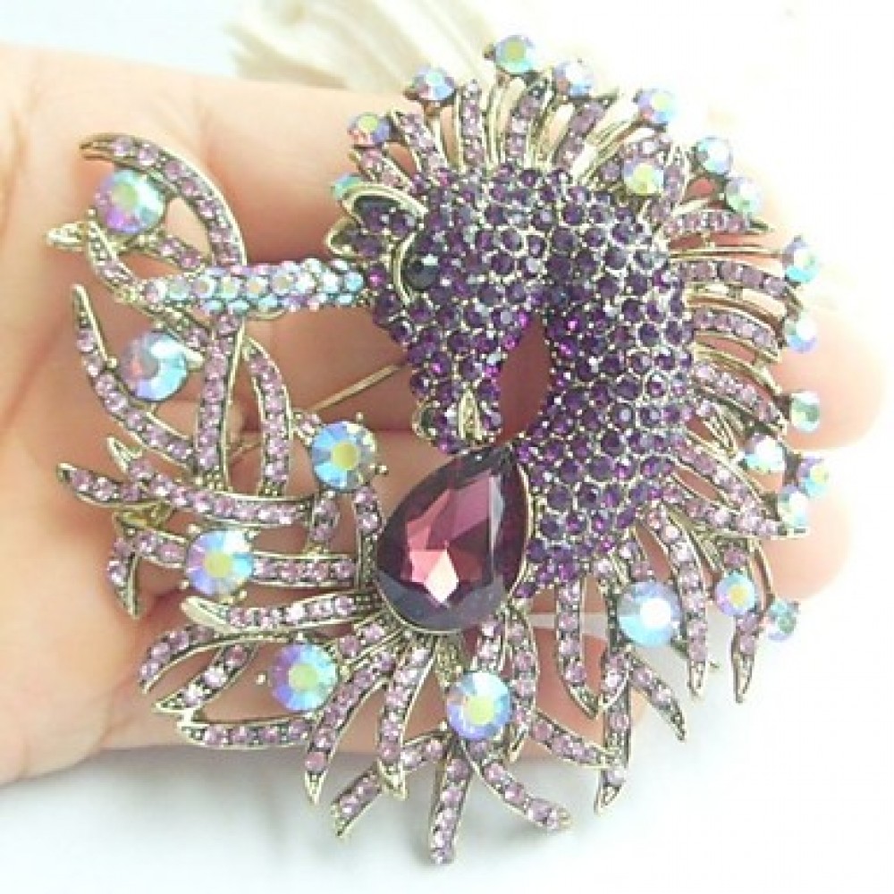 Women Accessories Gold-tone Purple Rhinestone Crystal Unicorn Horse Brooch Art Deco Scarf Brooch Pin Women Jewelry