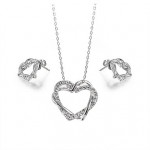 Women's Love Heart Designer CZ Diamond Pendant Jewelry 18K White Gold Plated Wedding Necklace Earrings Sets  