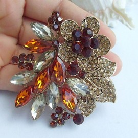 2.36 Inch Gold-tone Topaz Rhinestone Crystal Flower Brooch Pendant Art Decorations