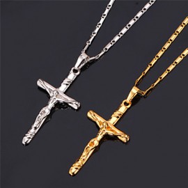 Crucifix 18K Real Gold Platinum Plated Cro Pendant Choker Necklace for Women or Men